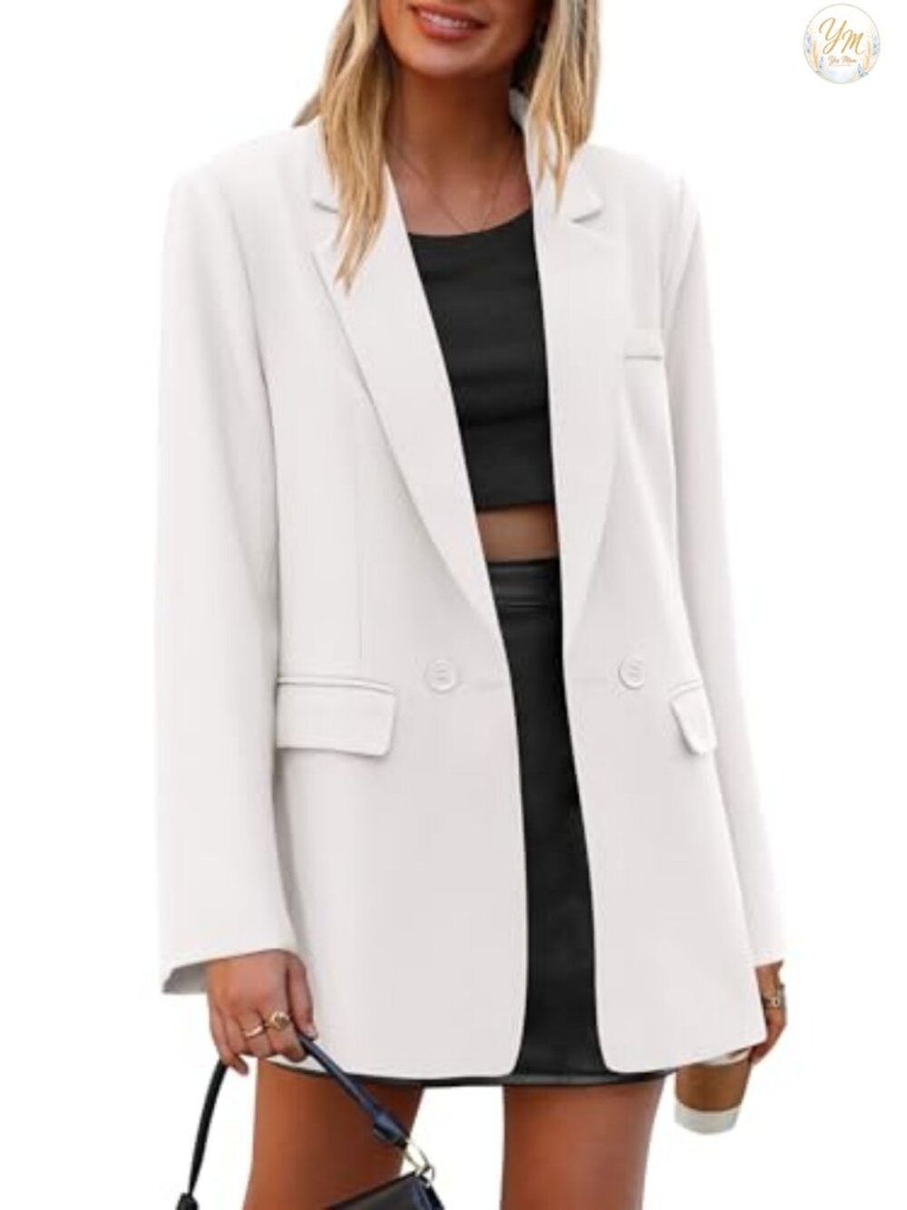 Women's Oversized Double Breasted Blazer Notch Lapel Business Casual Long